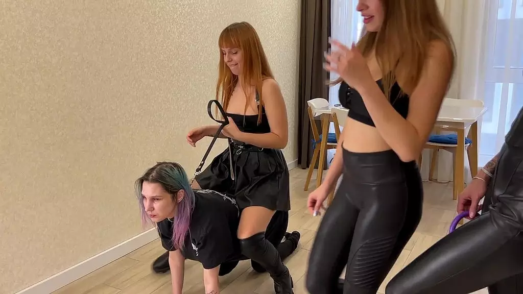 Lesbian Domination Slave Training with Brunette Beauties