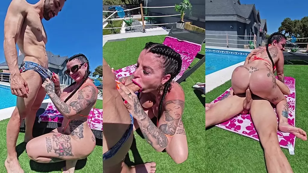 Tattooed Milf Seduces Pool Boy for Anal