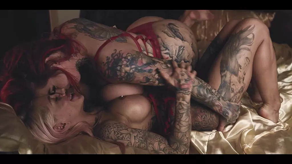 Tattooed Bisexual Babes Get Anal Orgasms with BBC Strap-On