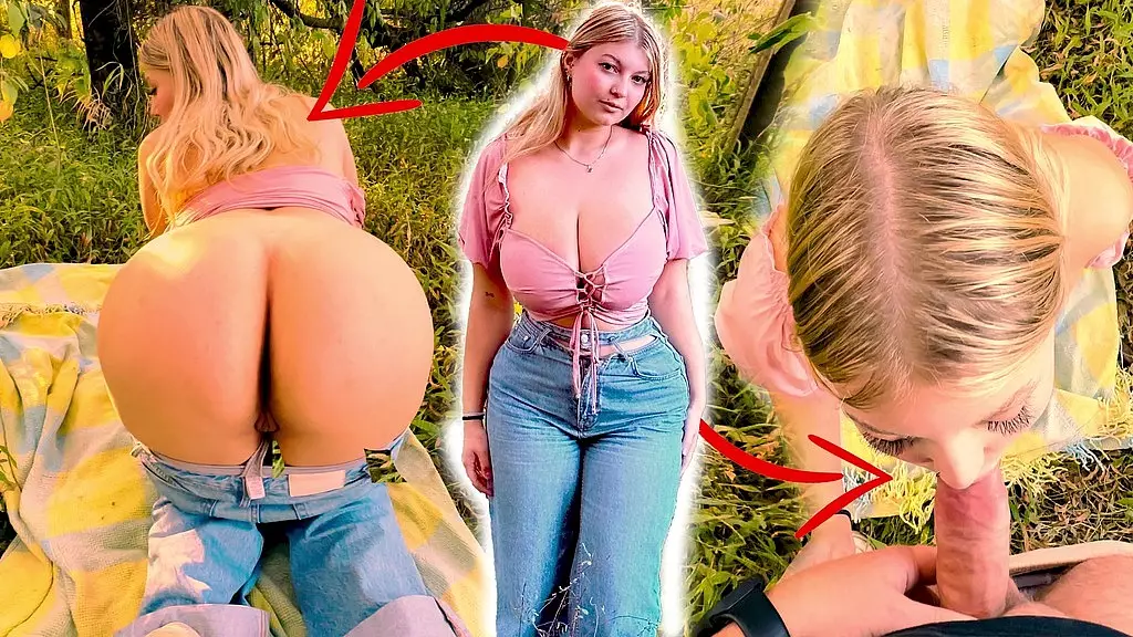 Blonde Bombshell Seduces Stranger in Forest Fuck