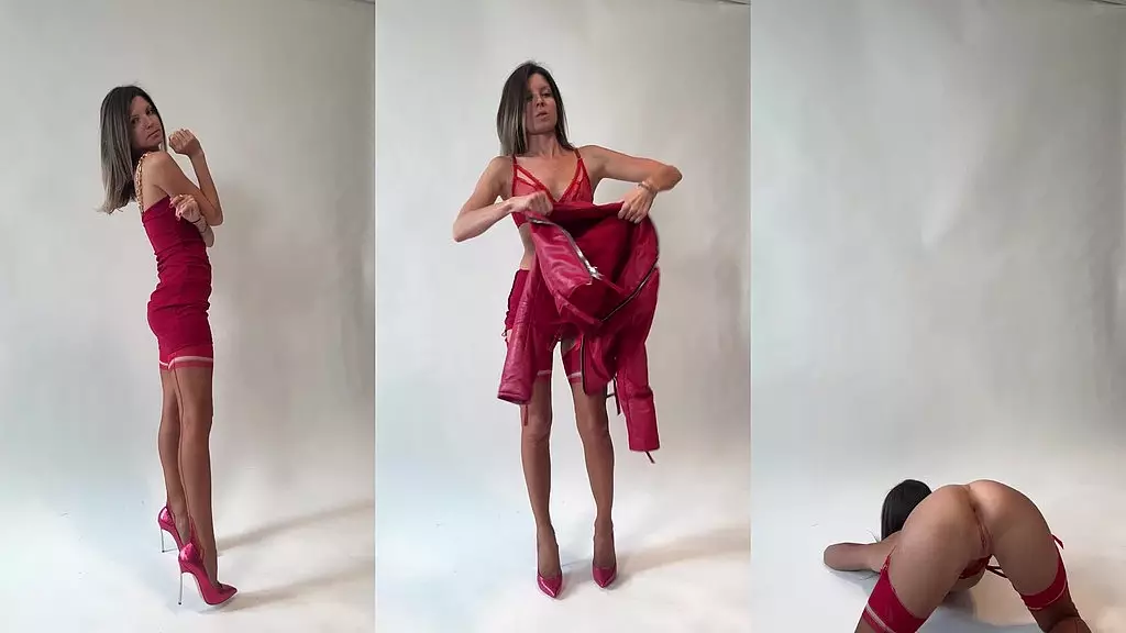 Gina Gerson's Sultry Solo Strip in Red Lingerie