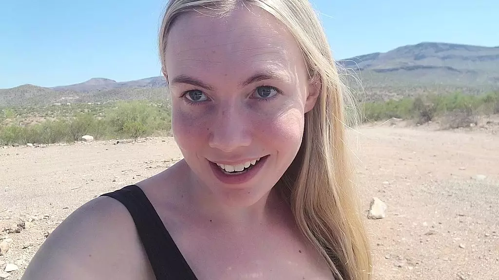 Blonde Beauty Pees in the Desert