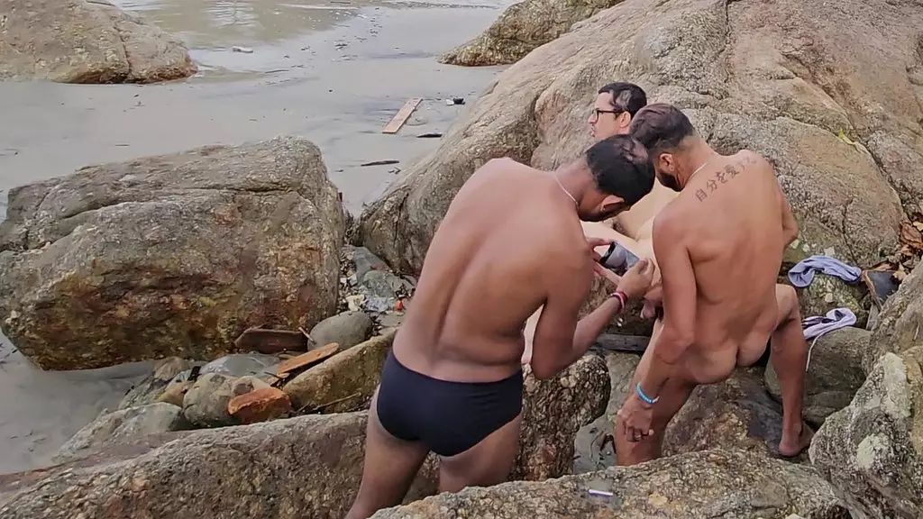 Interracial Beach Orgy with Anal Queens