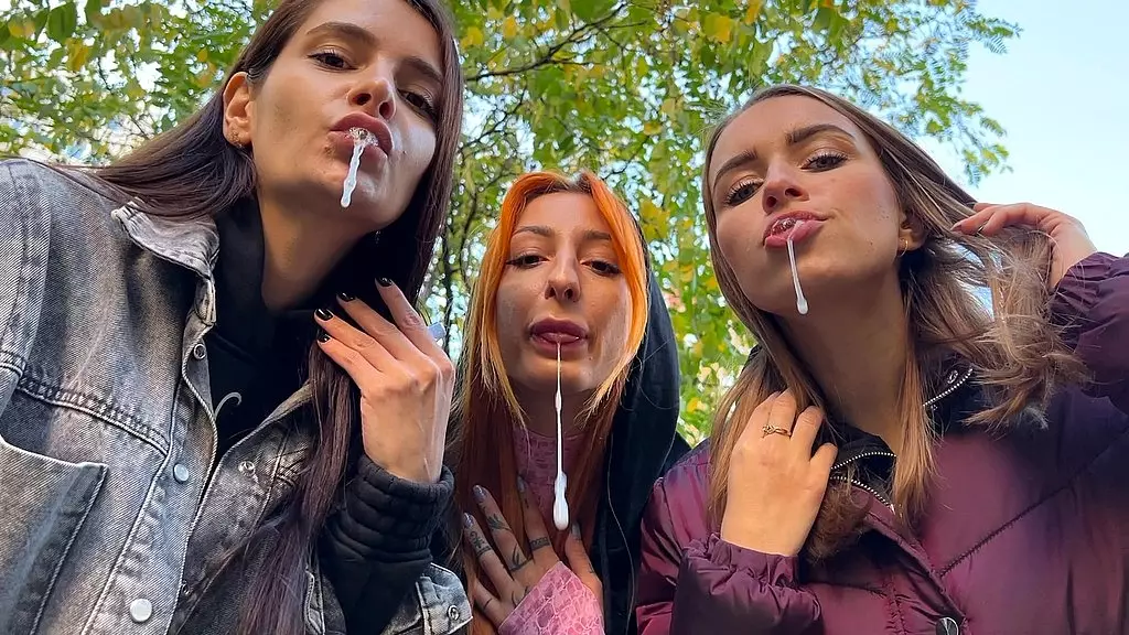 Public Femdom Humiliation: 3 Girls Spit & Dominate