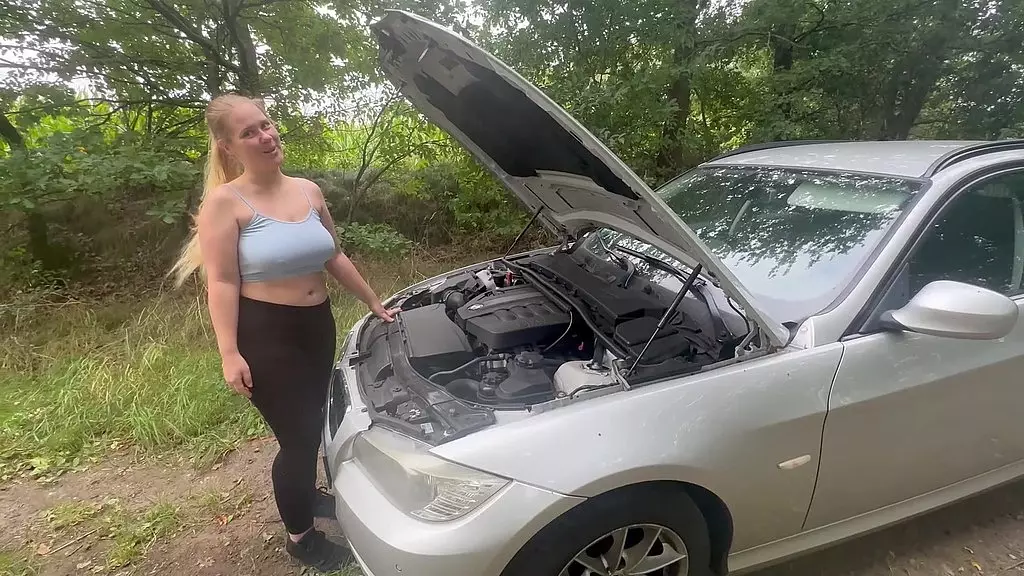 Stranded Blonde Fucked Hard on Car Hood!
