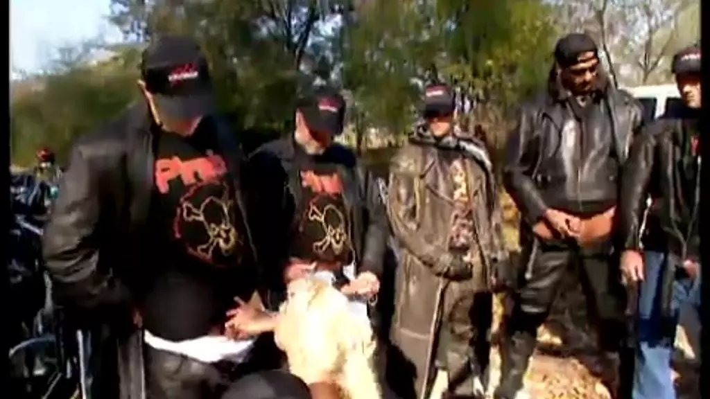 Christina Blonde Gangbanged by Motorcycle Riders